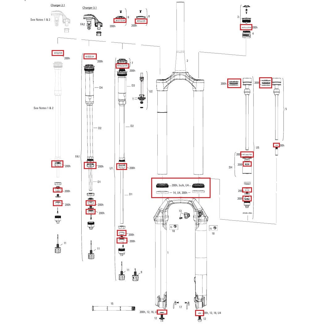 200 timer/år vedligeholdelsessæt ROCKSHOX PIKE BASE/SELECT/SELECT+/ULTIMATE (2022+) Gen-C
