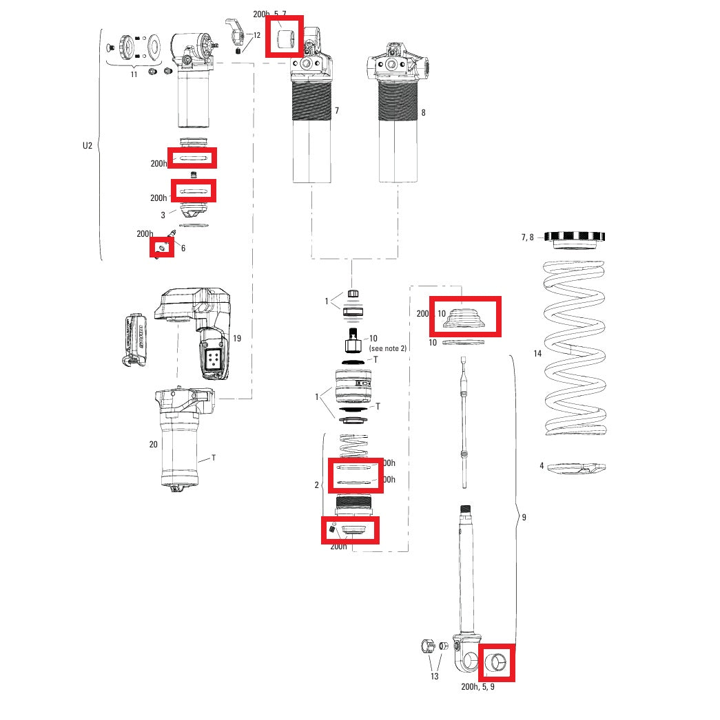 Servicesæt 200 timer / 1 år ROCKSHOX VIVID COIL C1+ (2025+)
