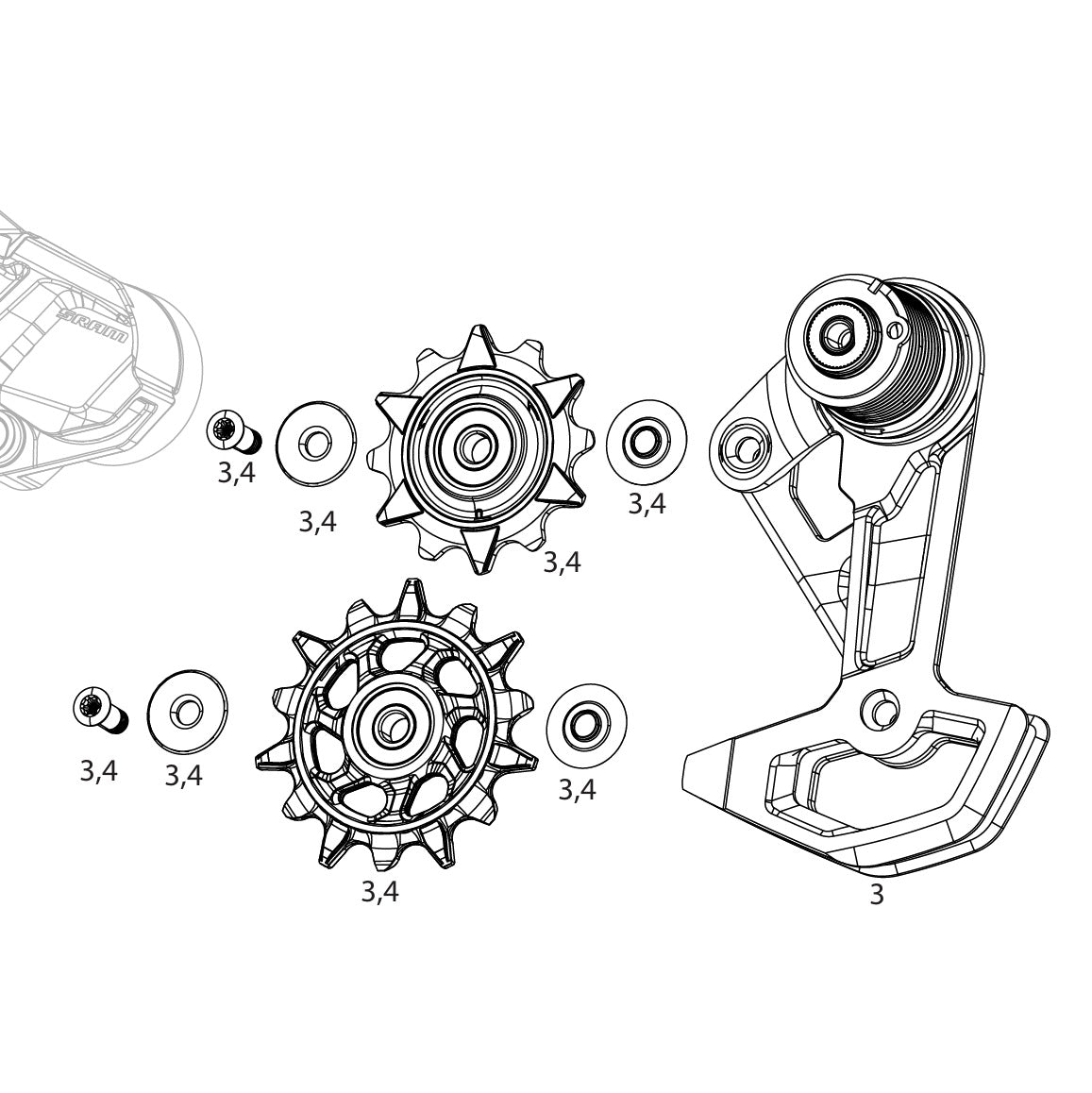 SRAM XX DH T-TYPE EAGLE AXS Complete 7 Speed Rear Derailleur Cage