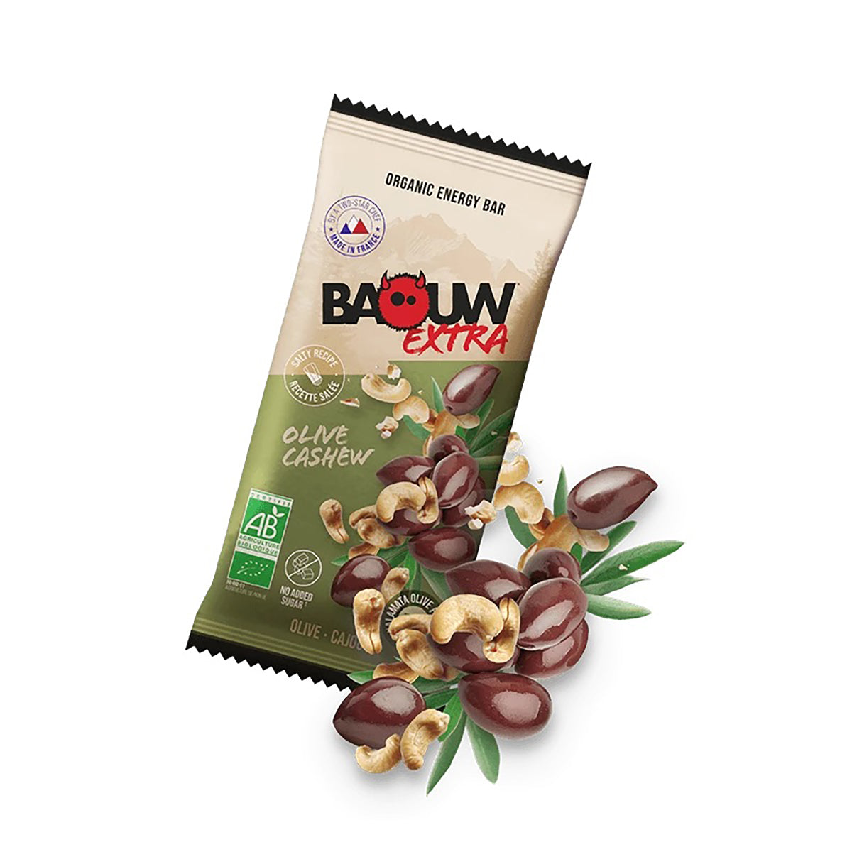 BAOUW ORGANIC EXTRA saltet oliven-cashew energibar (50 g)