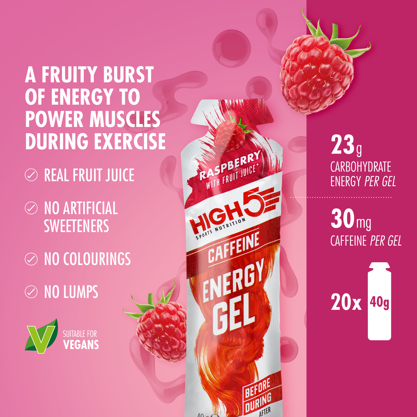 High5 ENERGY GEL Koffein (40 g) Hindbær