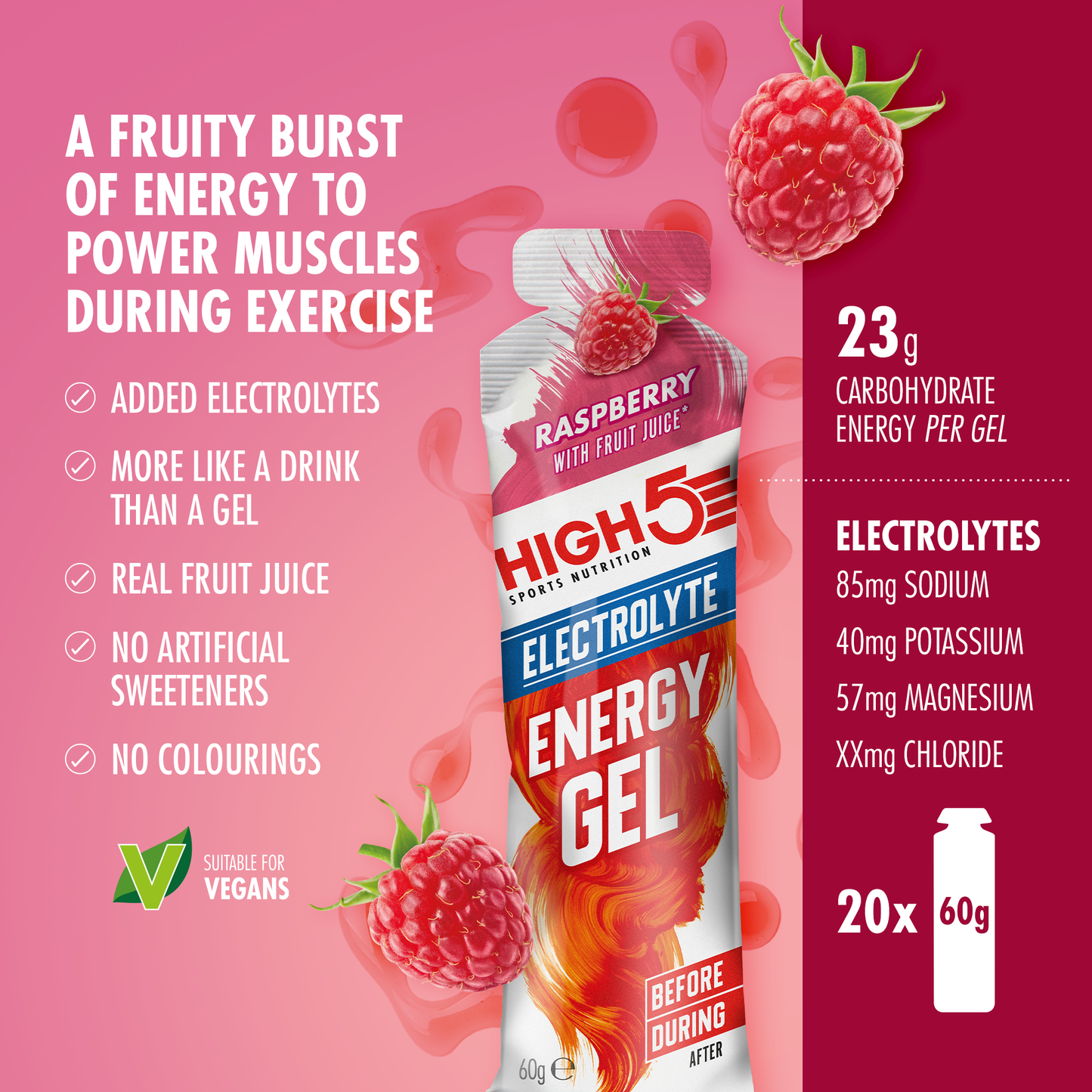 High5 ENERGY ELECTROLYTE Energising Gel (60 g) Hindbær