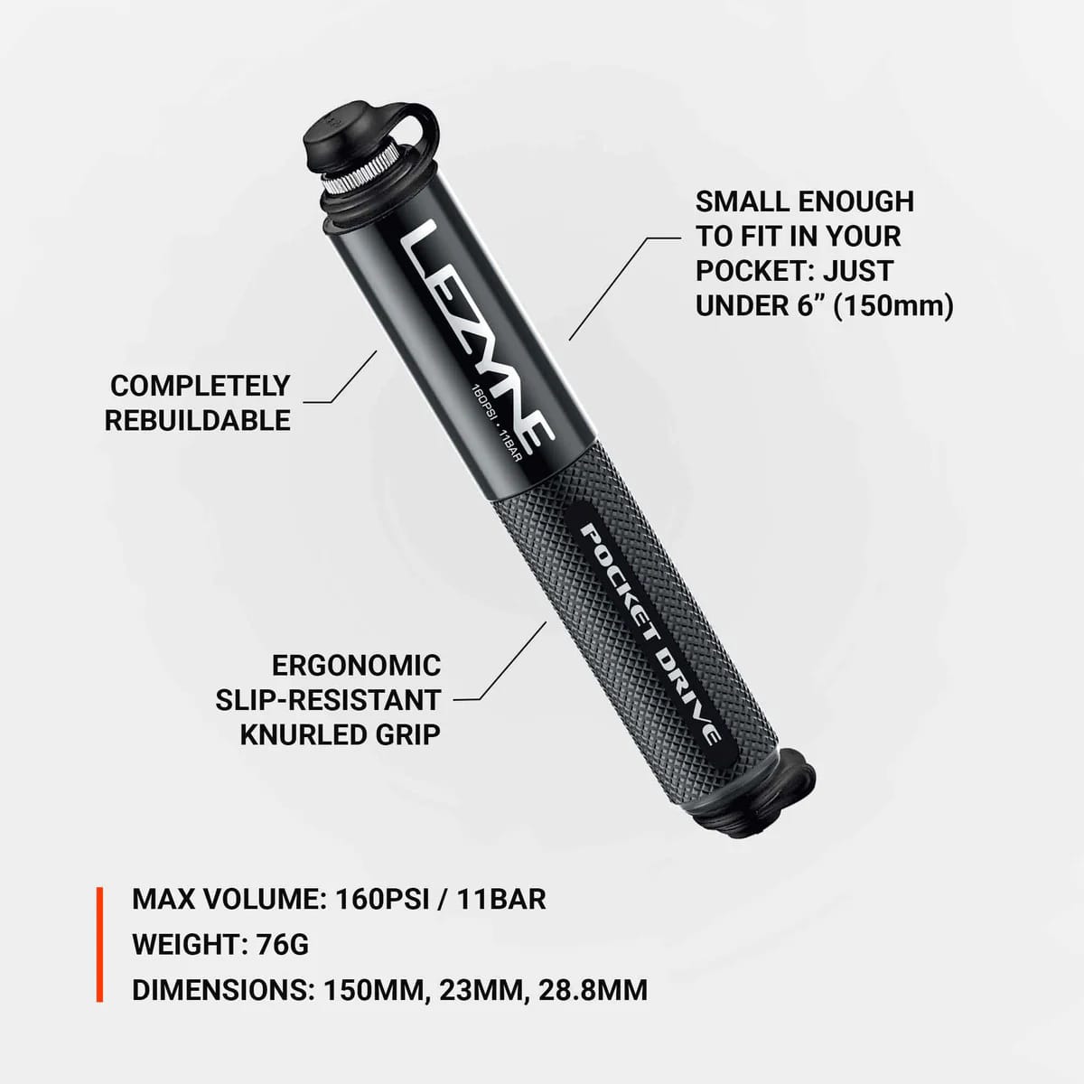 LEZYNE POCKET DRIVE HP Hand Pump Black