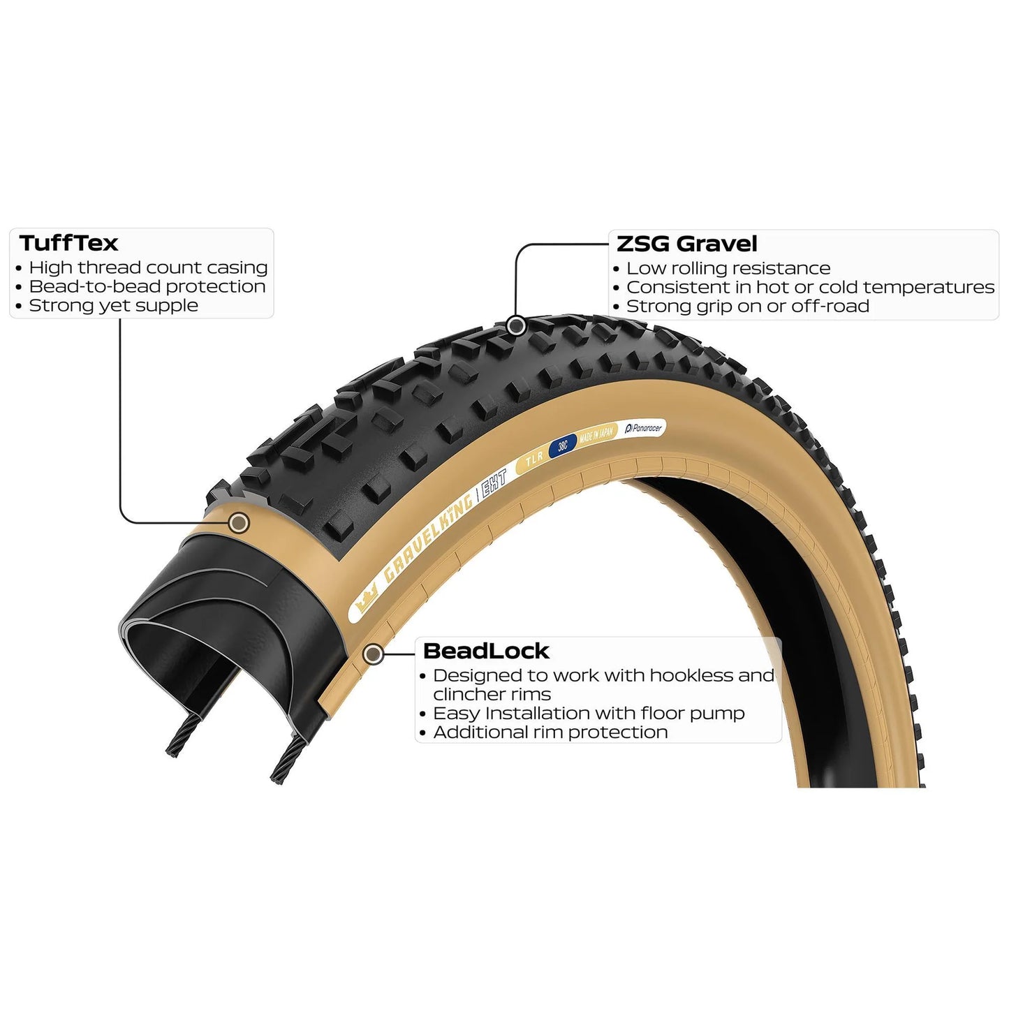 PANARACER GRAVELKING EXT TLR 700x38c Tubeless Ready Sort dæk