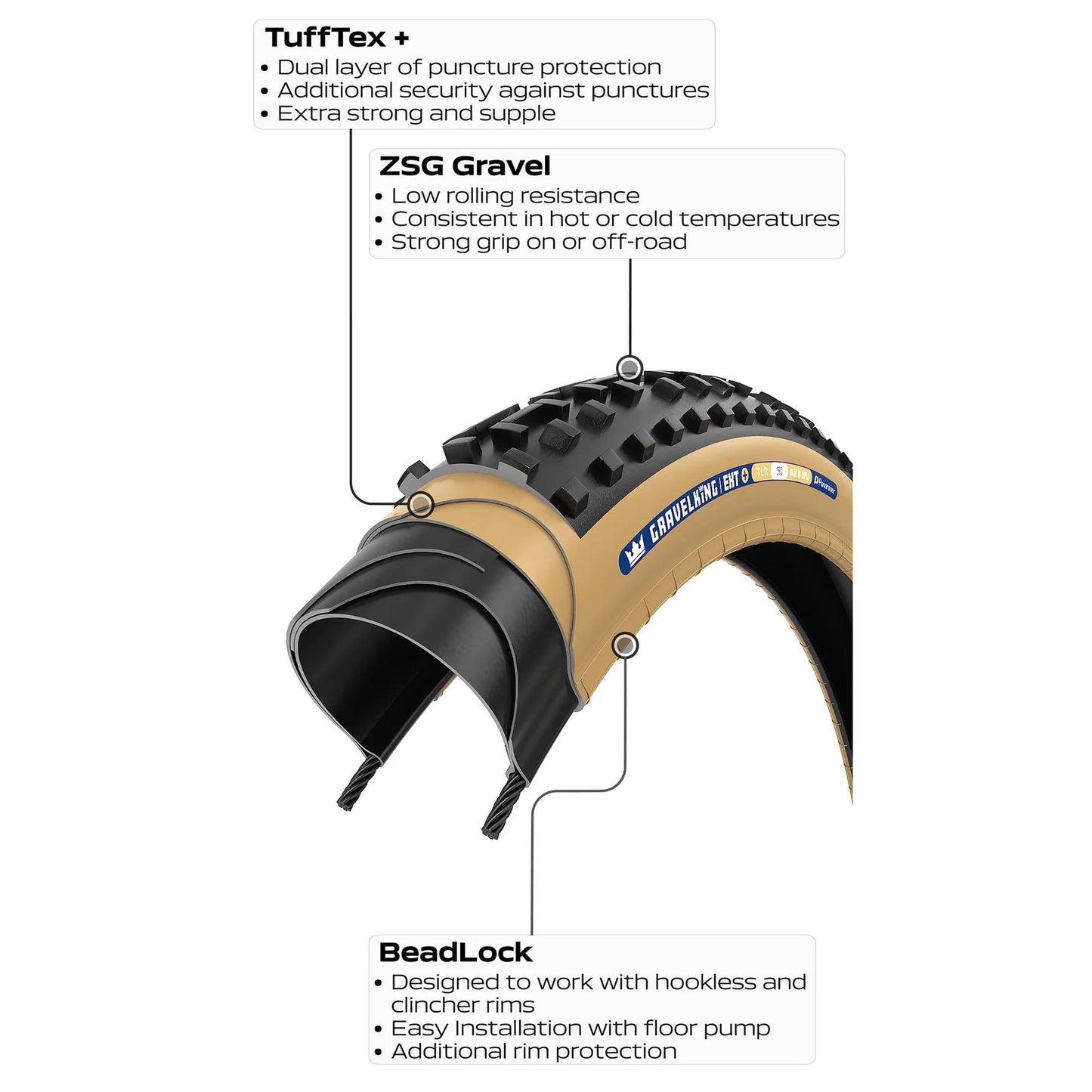 PANARACER GRAVELKING EXT+ TLR 700x38c Tubeless Ready Sort dæk