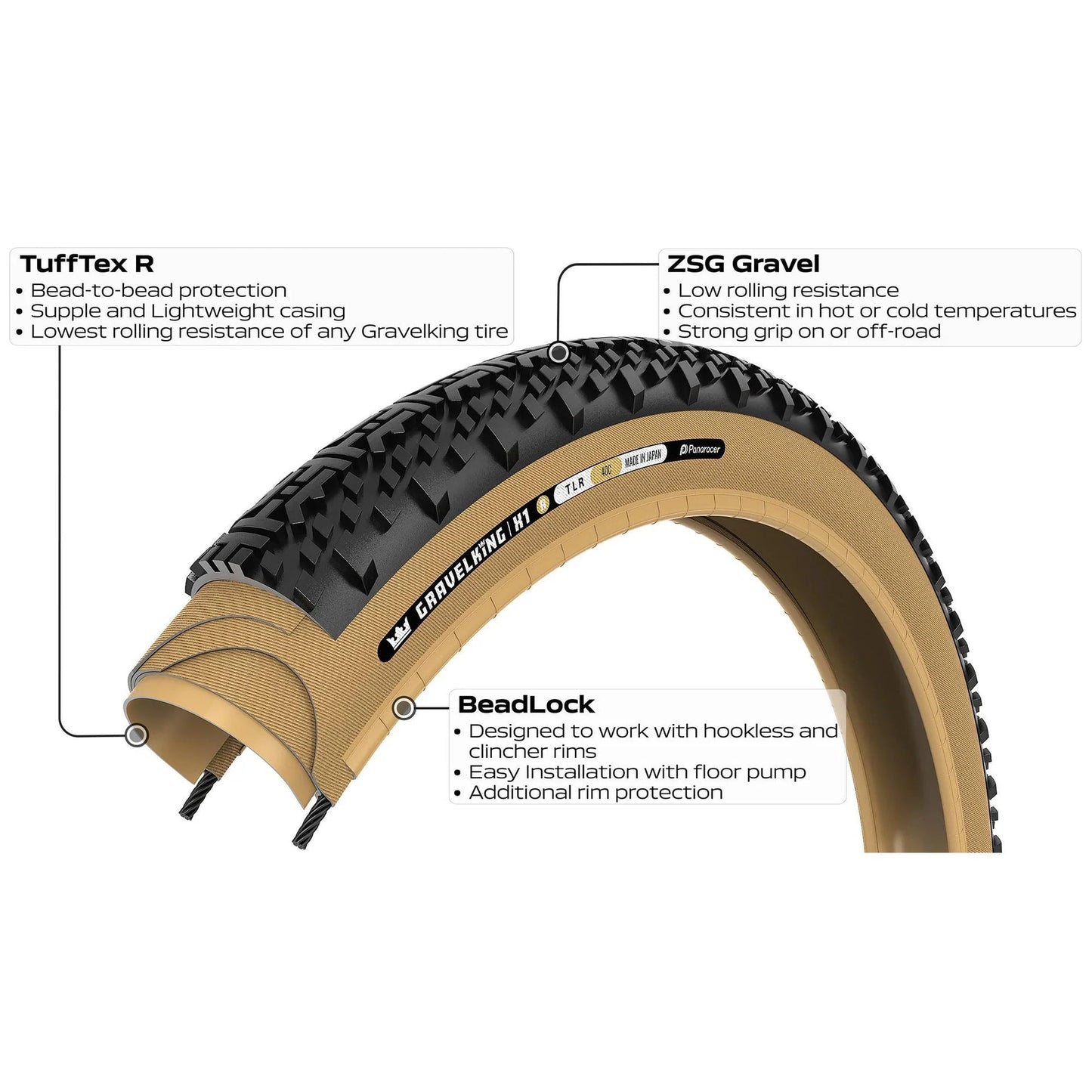 PANARACER GRAVELKING X1 R-LINE TLR 700x45c tire Tubeless Ready Beige