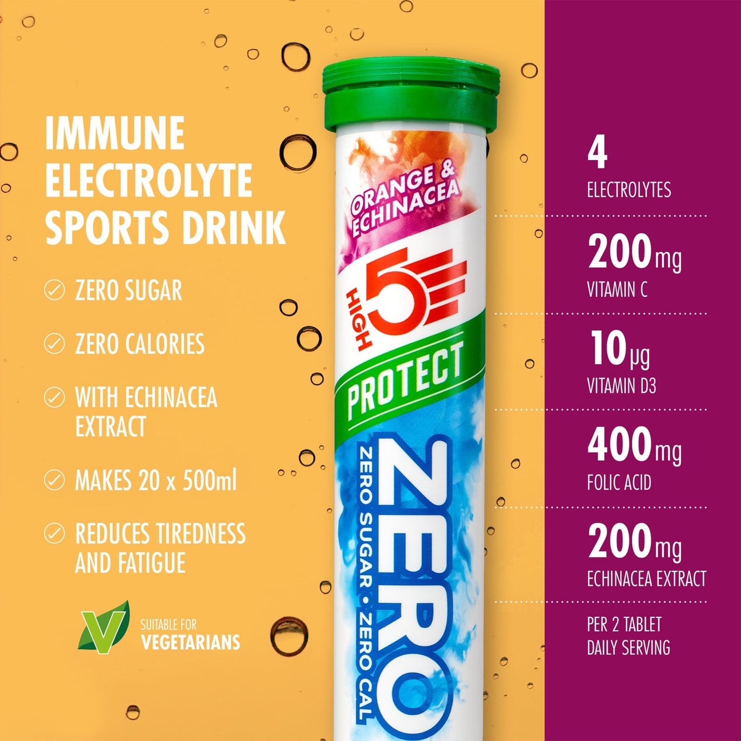 Elektrolyt hydreringstabletter High5 ZERO PROTECT (x20) Orange & Echinacea