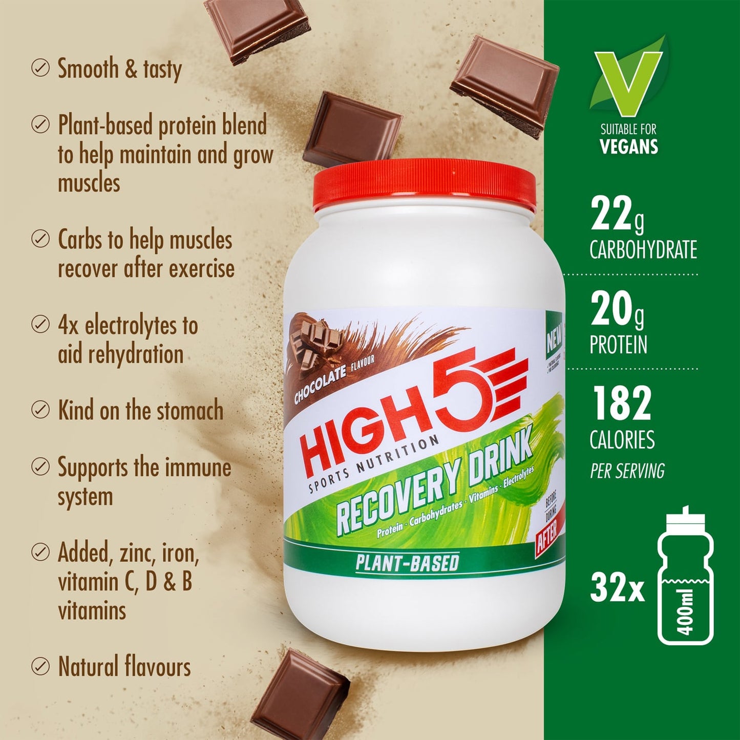 High5 PLANT-BASED RECOVERY DRINK (1,6 kg) Chokolade