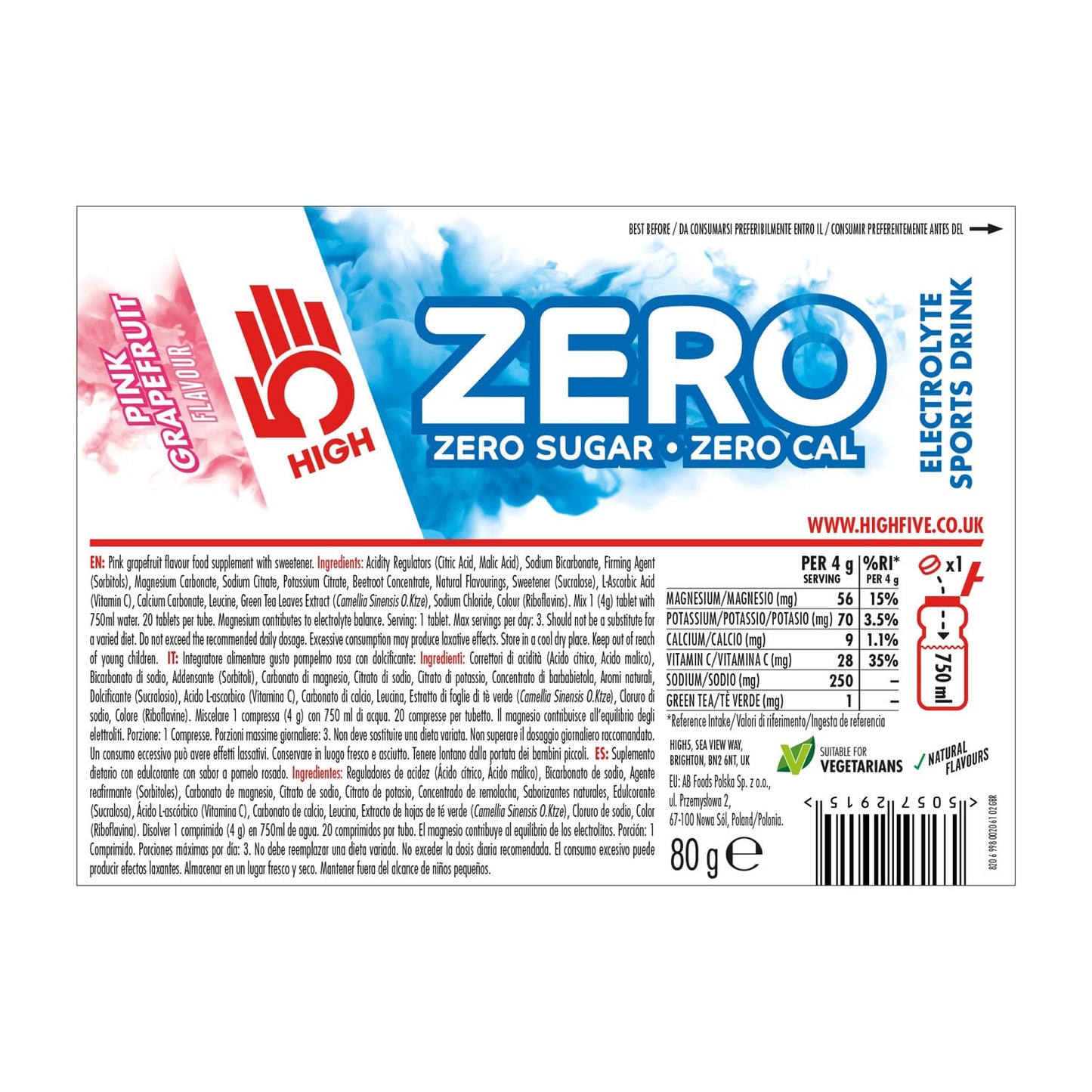 Boisson Anticrampe HIGH5 ZERO Tube of 20 Grapefruit Pastilles