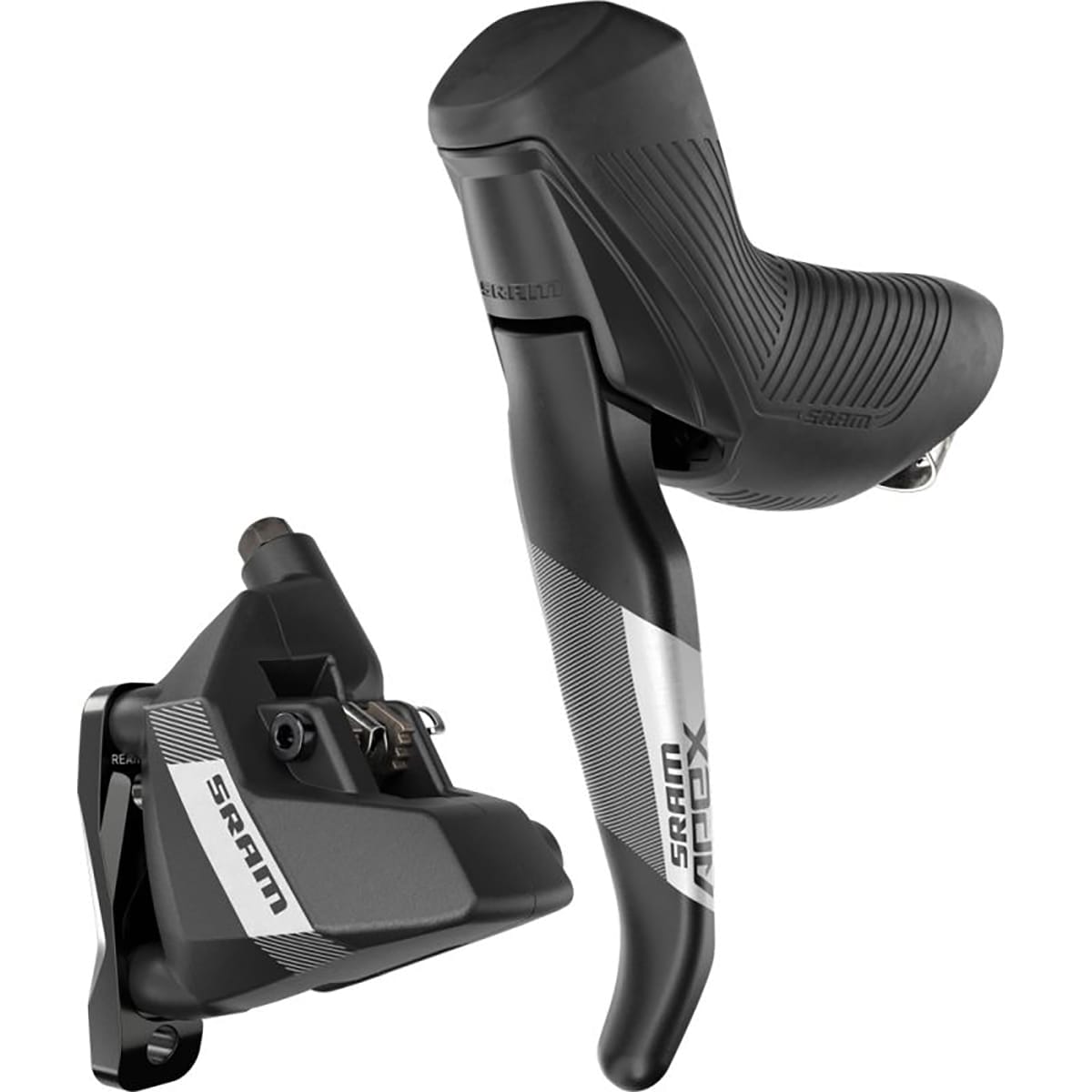 Et par SRAM APEX AXS D1 HRD 1x12 Flat Mount Discless-håndtag og -kalibre