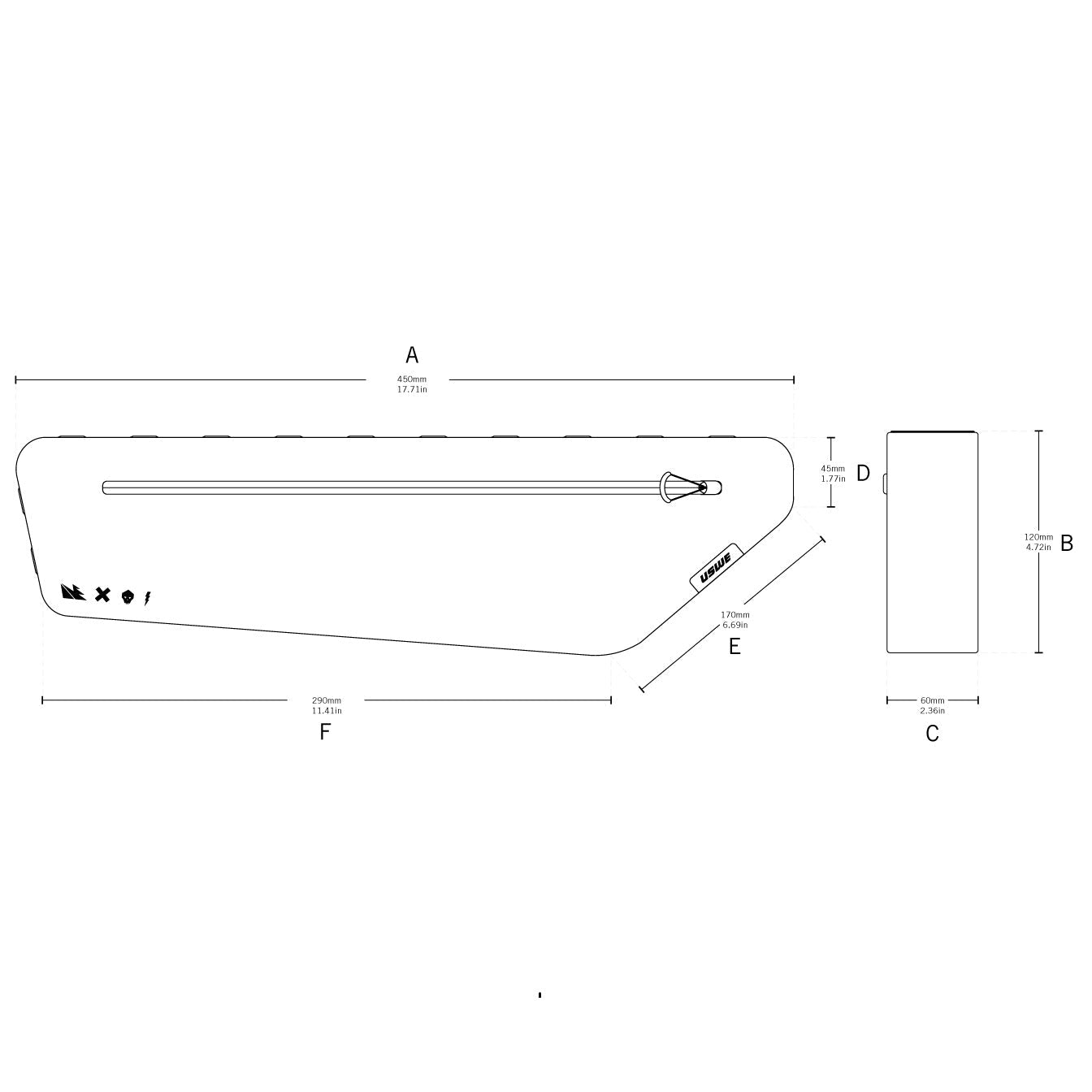 USWE FRAME TUBE LARGE 3,4 L Rammetaske Sort