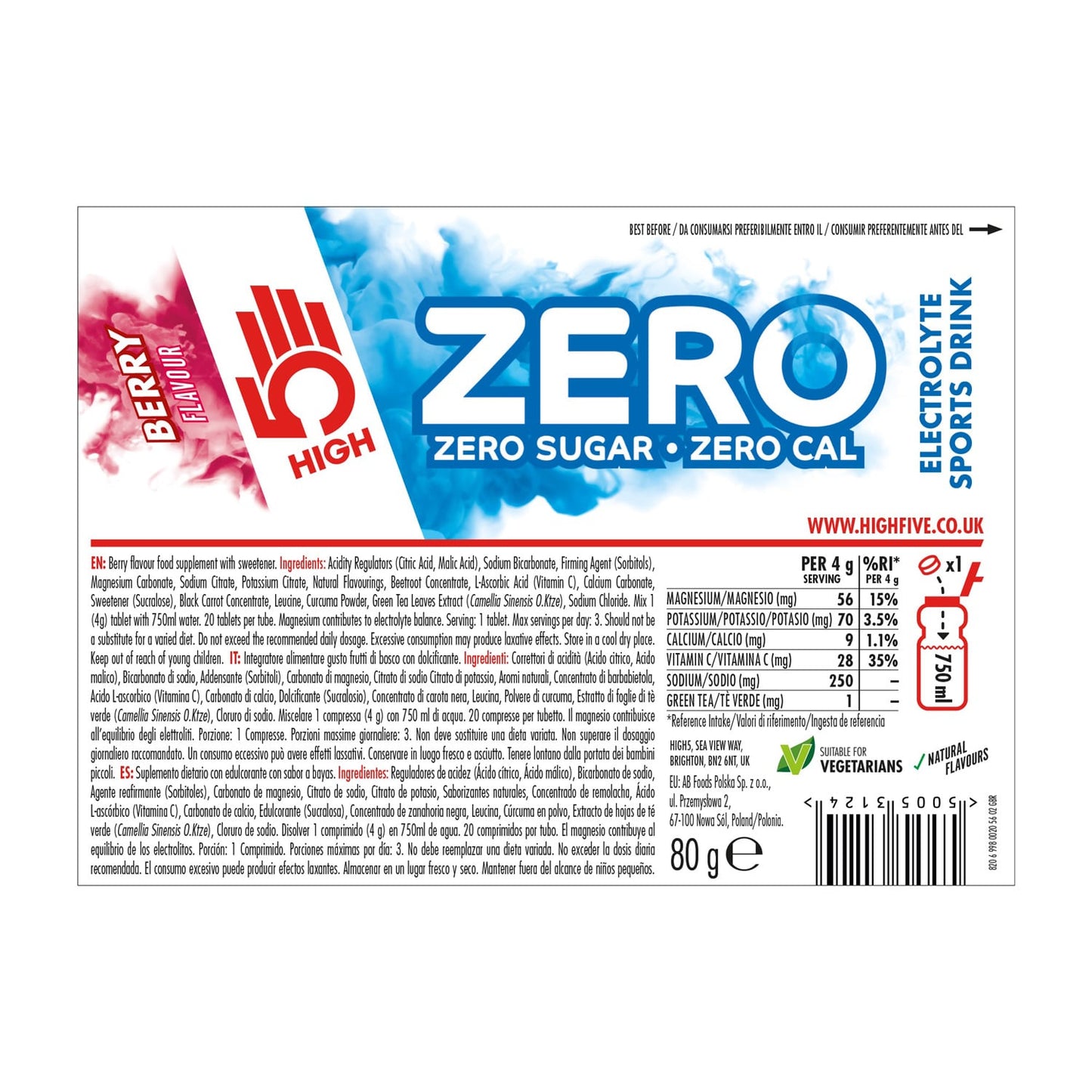 Boisson Anticrampe HIGH5 ZERO Tube of 20 Fruit Lozenges Red