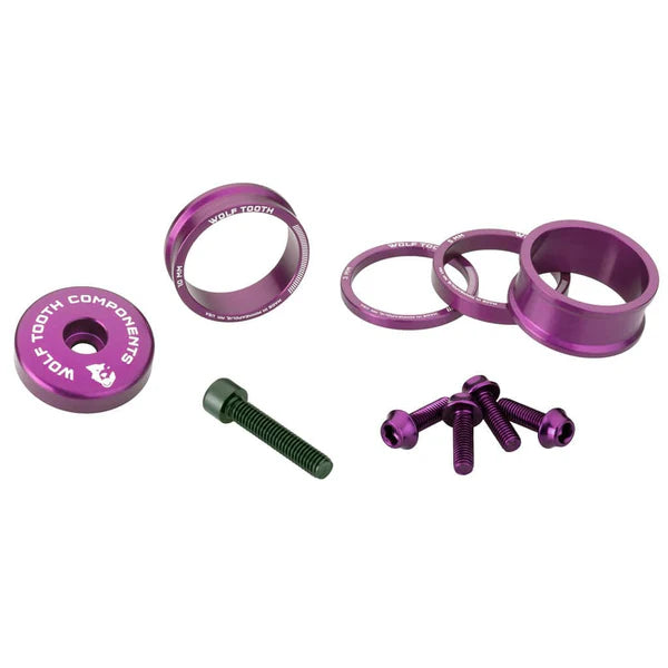 Sæt med afstandsstykker, skaftdæksel og skruer WOLFTOOTH BLING KIT Ultraviolet