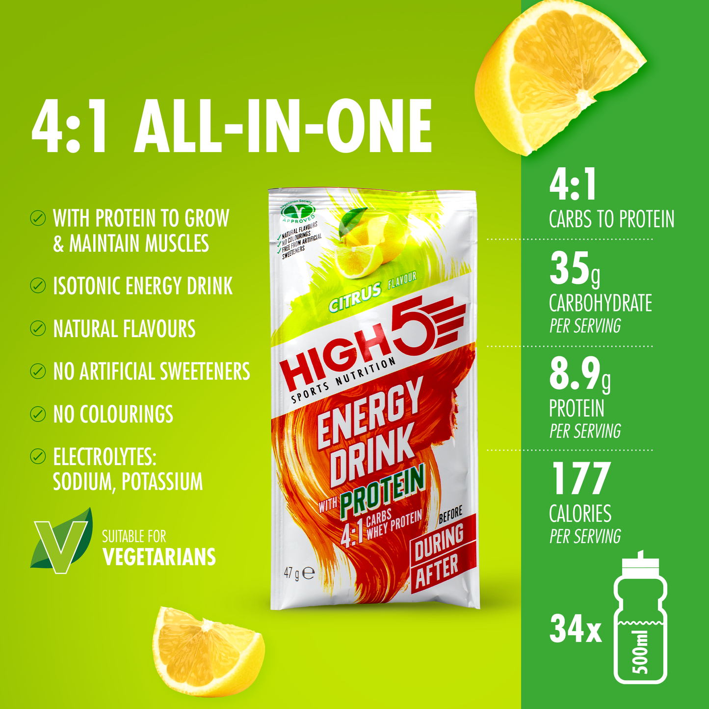 Energy Drink HIGH5 ENERGY DRINK PROTEIN (47g) Lemon