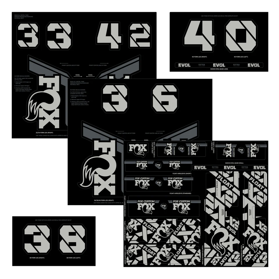 FOX klistermærkesæt til gaffel og støddæmper, grå