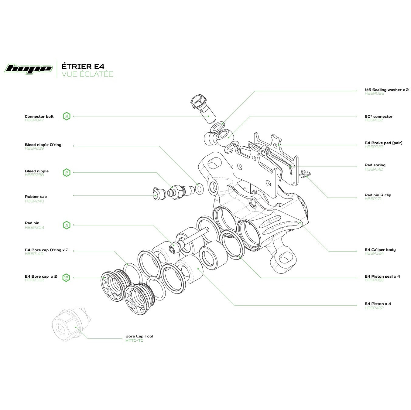 HOPE E4 Hydraulisk bremsekaliber (<2022) Sort