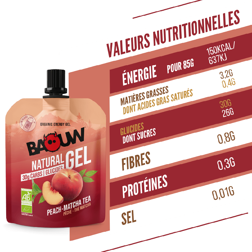 BAOUW Økologisk fersken-matcha-te energigel (85 g)