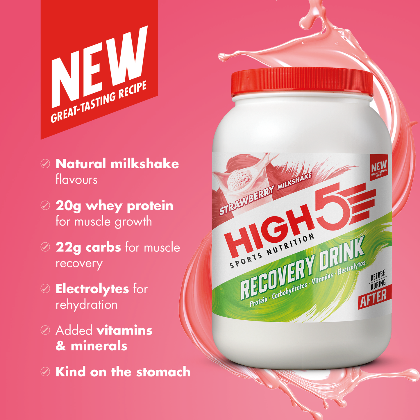 High5 RECOVERY DRINK (450g) Jordbær Milkshake