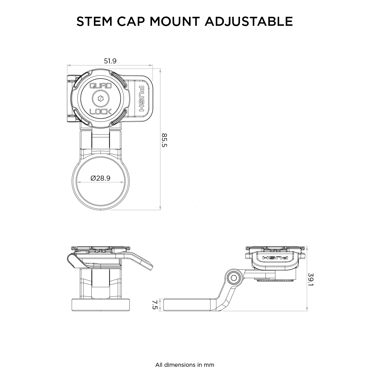 QUADLOCK OUT CAP MOUNT JUSTERBAR stængelbeslag