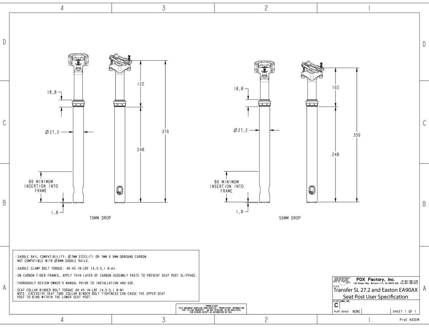 FOX TRANSFER SL FACTORY Telescopic Saddle Post