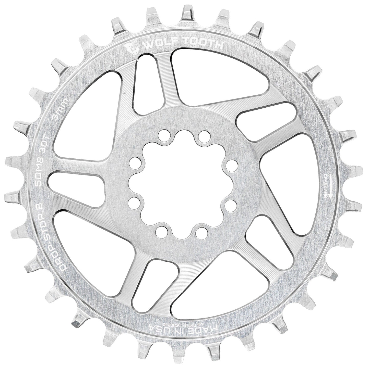 Mono WOLF TOOTH Direct Mount SRAM 8 Hole Raw Silver Chainring