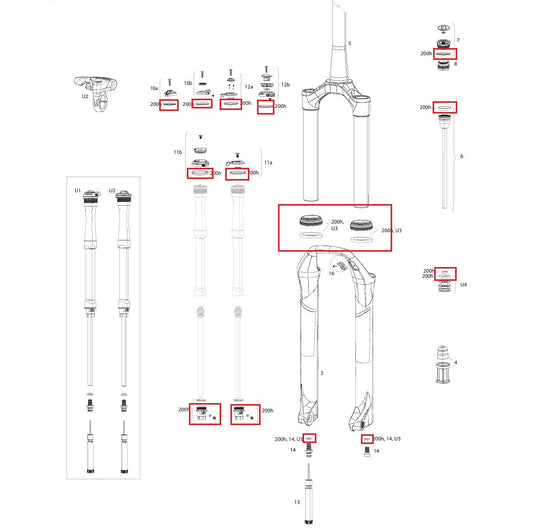 200 timer/år vedligeholdelsessæt ROCKSHOX SID SL 32mm/RL/RLC/XX/SELECT/SELECT+/ULT (2017-2020) Gen-B