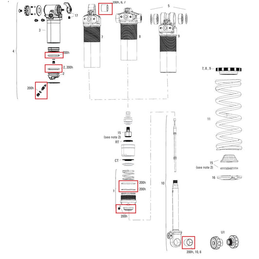 200 hrs/year maintenance kit ROCKSHOX SUPER DELUXE COIL B1 (2023+)/DELUXE COIL B1 (2023+)