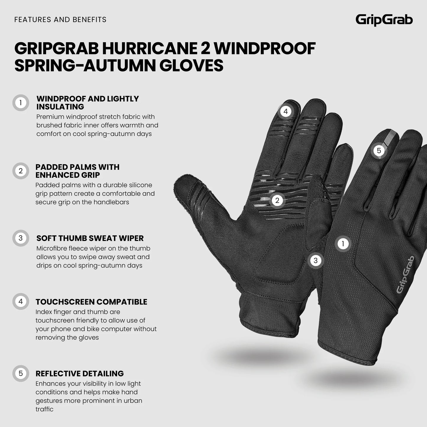GRIPGRAB HURRICANE 2 WINDPROOF SPRING AUTUMN Handsker Sort