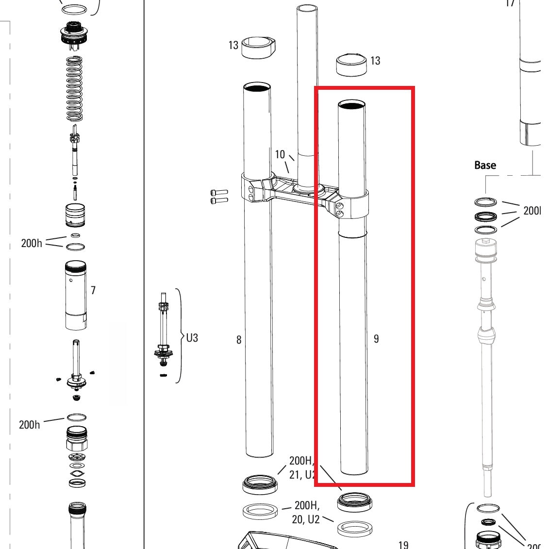 Venstre dyk ROCKSHOX 38MM BOXXER D1+(2024+) Sort