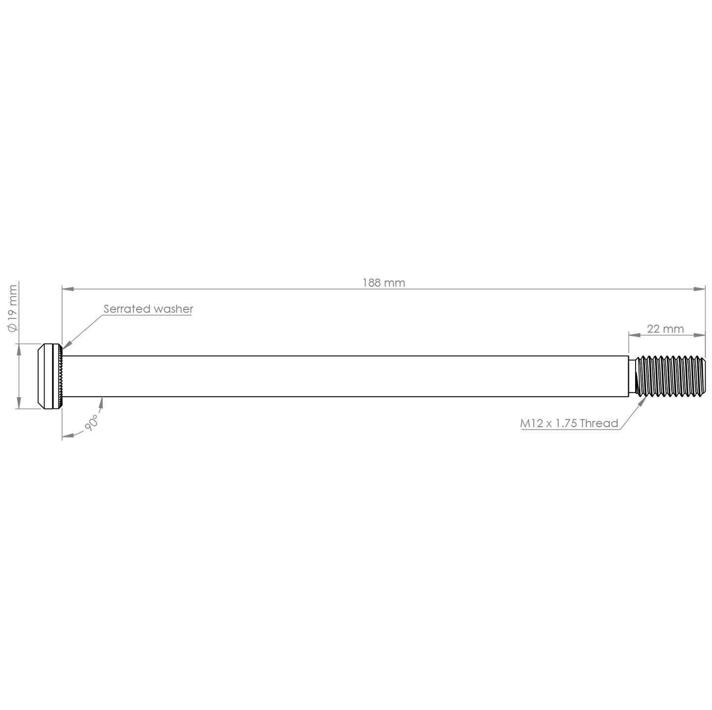 BURGTEC Baghjulsaksel 188mm x 12mm 1.75mm Pitch Sort