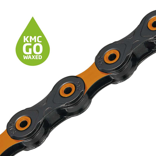 12V KMC DLC12 Waxed Black/Orange Chain