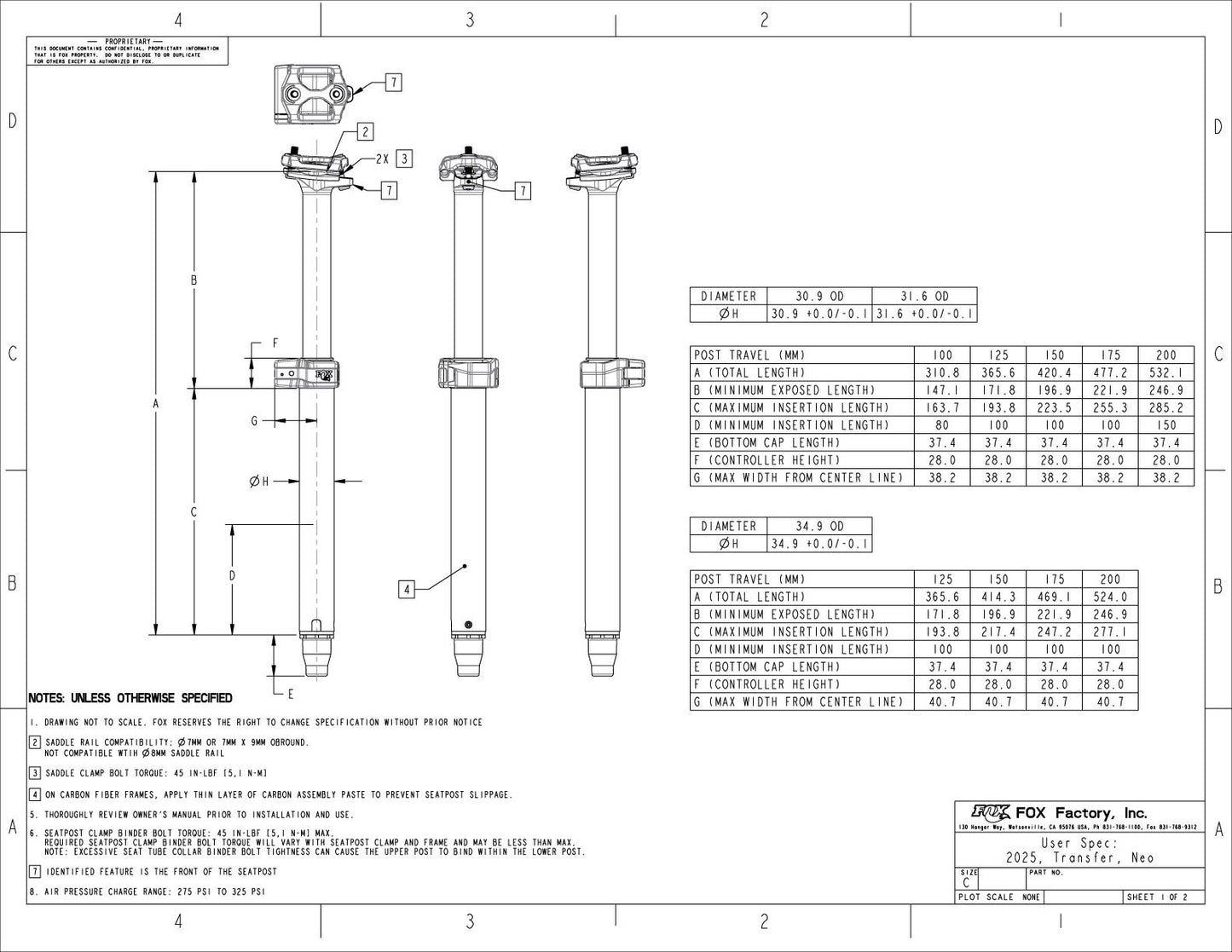 FOX TRANSFER NEO FACTORY 2025 Telescopic Saddle Post