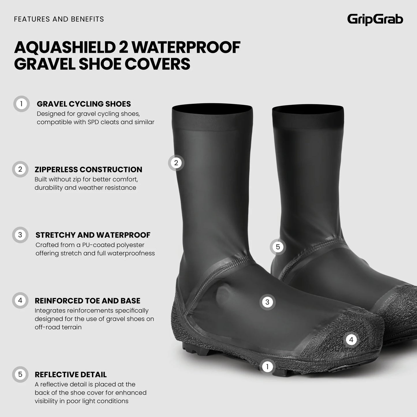 Støvleovertræk GRIPGRAB AQUASHIELD 2 WATERPROOF GRAVEL Sort
