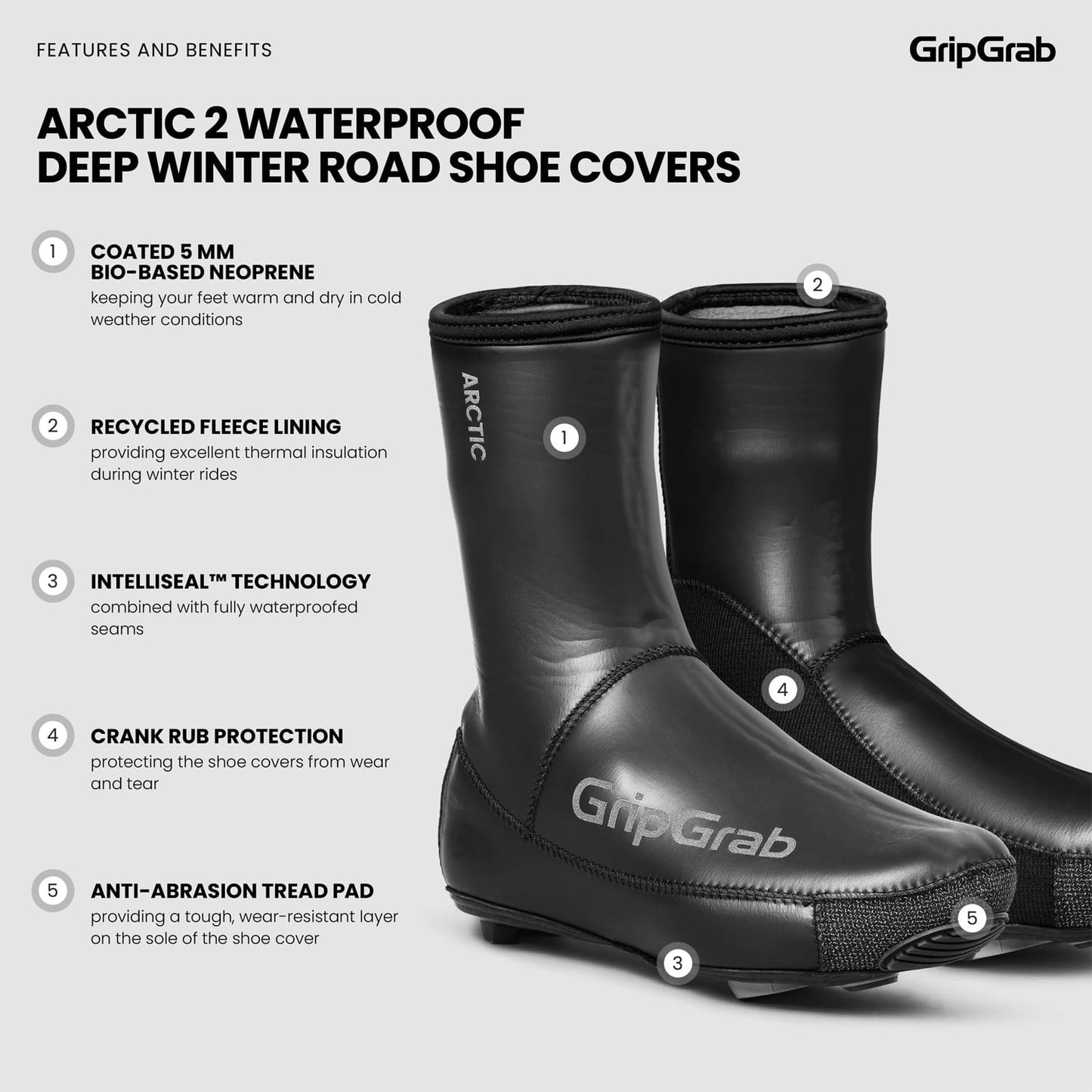 Støvleovertræk GRIPGRAB ARTIC 2 WATERPROOF ROAD Sort