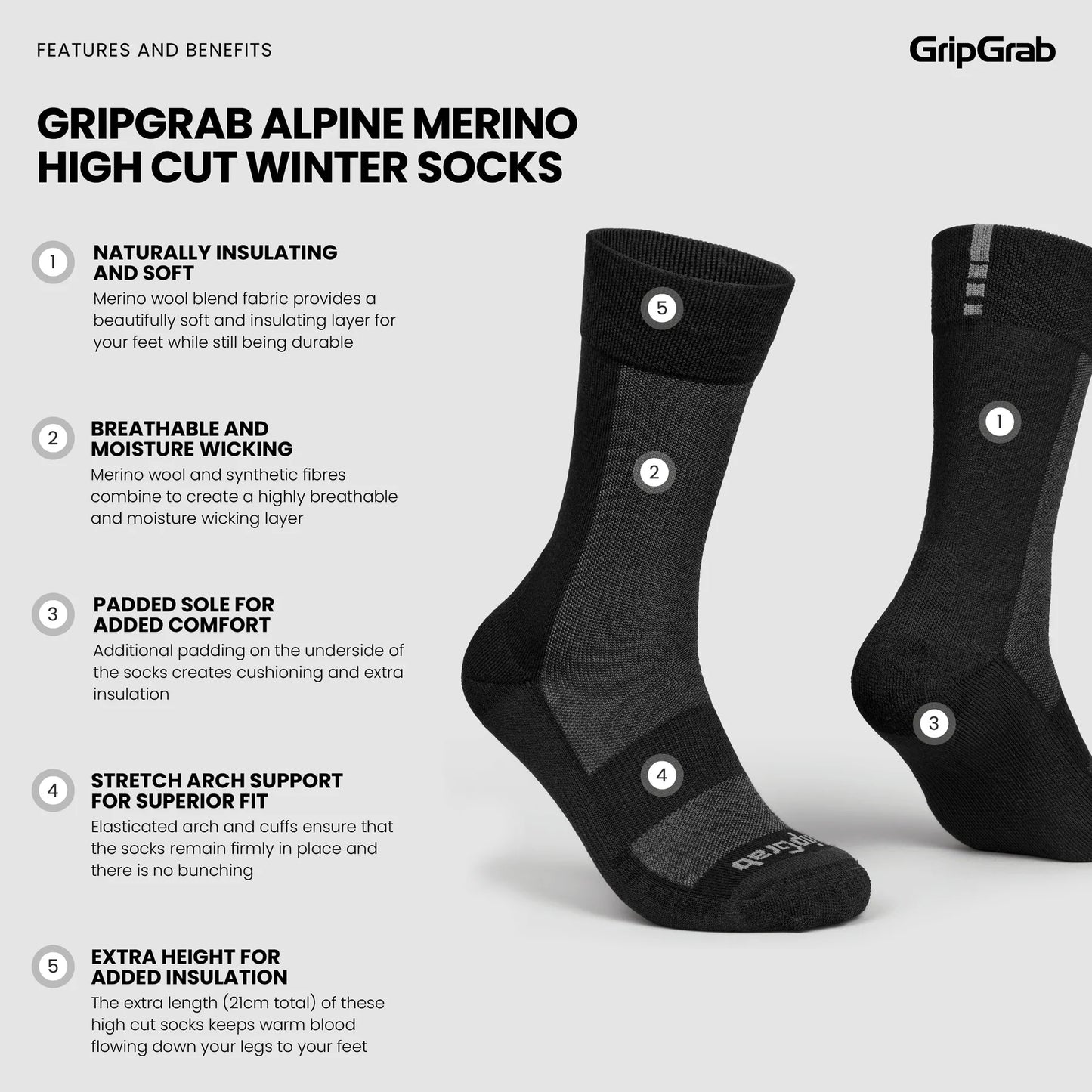 GRIPGRAB ALPINE MERINO HIGH-strømper Sort