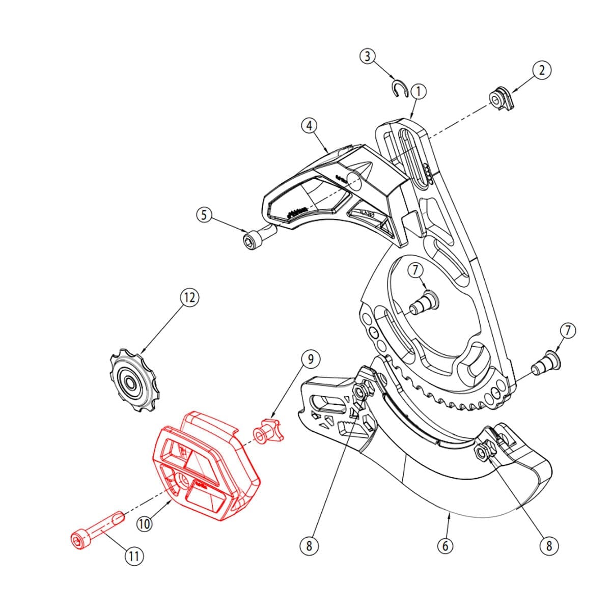 Bundstyring til E-THIRTEEN LG1+/LS1+ Hvid kædestyring #SLDR.LG1+LWR.W