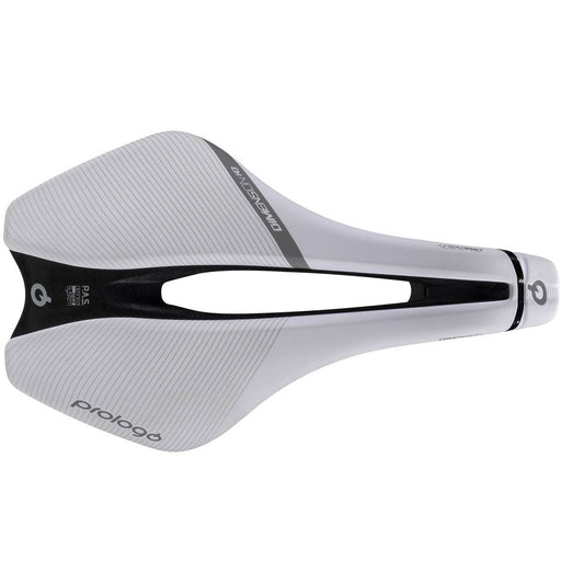 Sadel PROLOGO DIMENSION Carbon skinner bredde 143mm Hvid