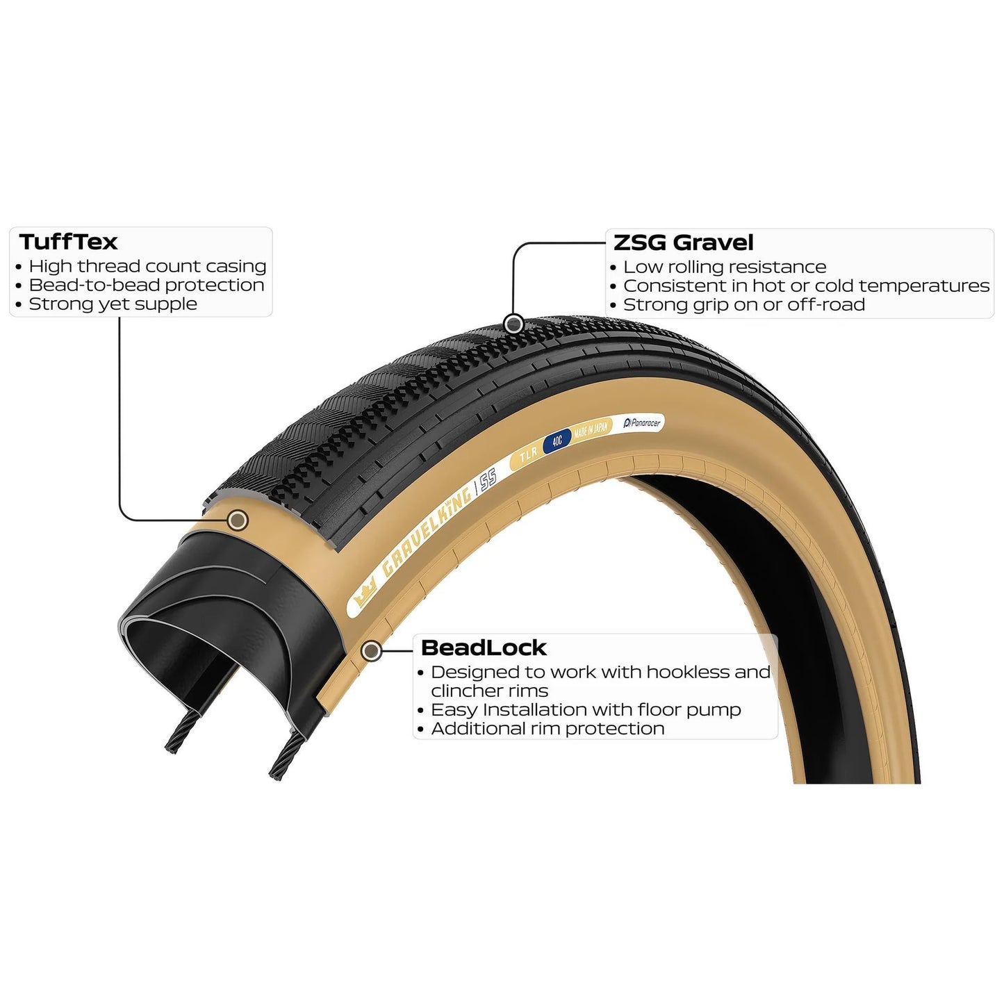 PANARACER GRAVELKING SEMISLICK TLR 700x40c tire Tubeless Ready Beige