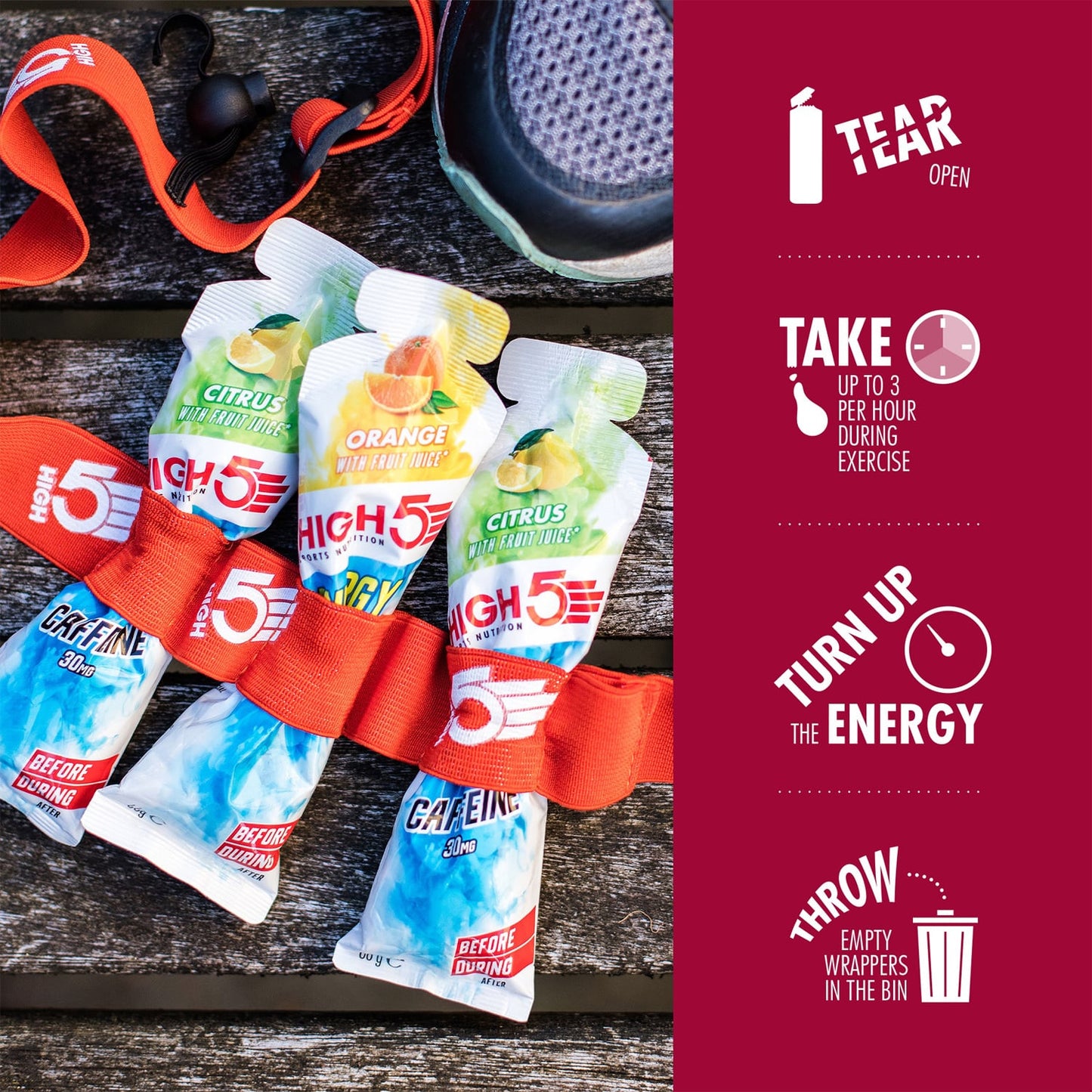 High5 ENERGY GEL Aqua Caffeine (66 g) Røde frugter