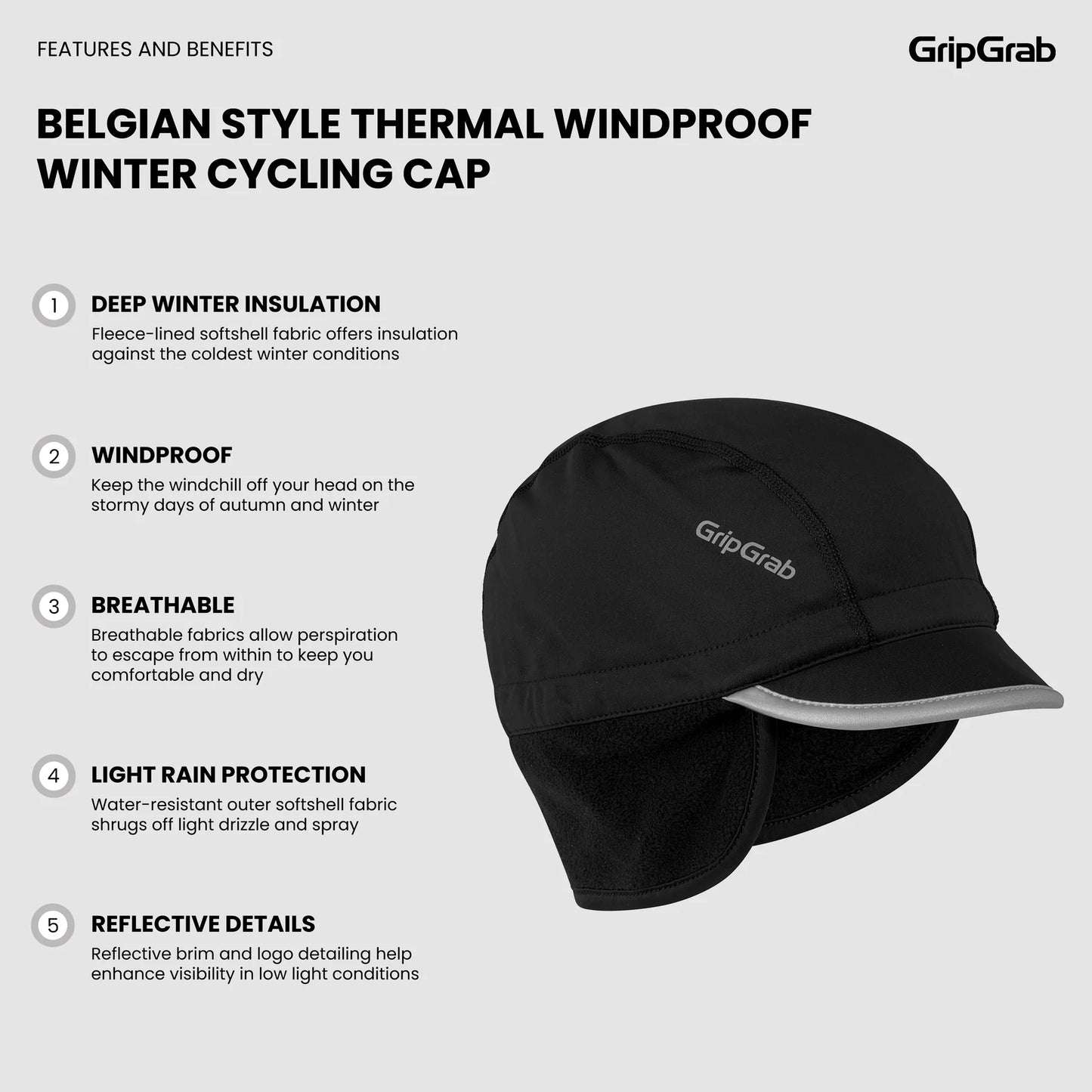 GRIPGRAB BELGIAN STYLE THERMAL WINDPROOF WINTER CAP Sort