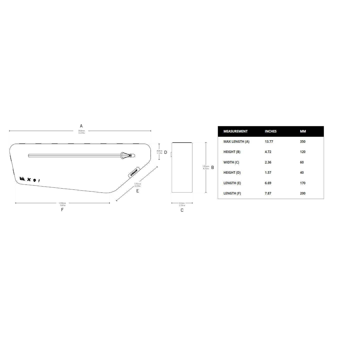 USWE FRAME TUBE LARGE 2,6 L Rammetaske Sort
