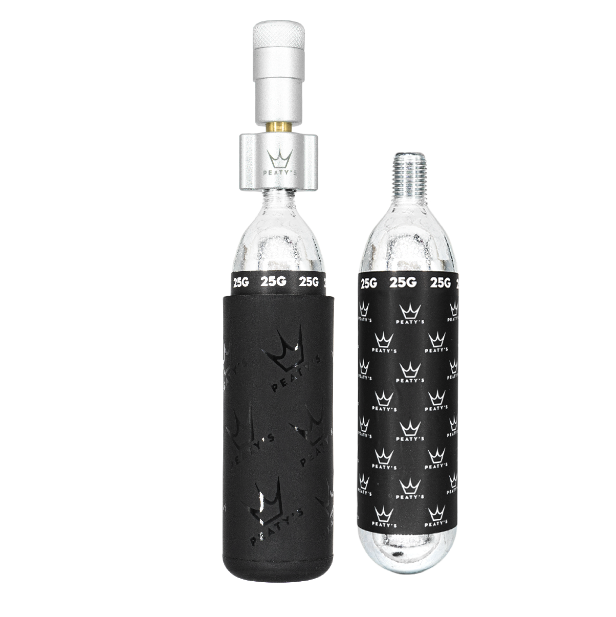 PEATY'S HOLESHOT MTB CO2 Percutor + 2 x 25 g sølvfarvede CO2-patroner med gevind