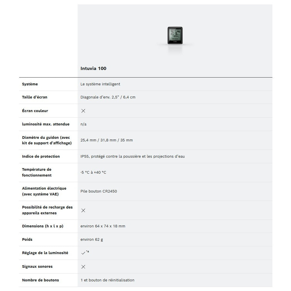 BOSCH INTUVIA 100 display