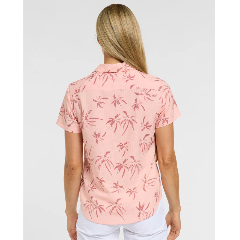 DHARCO TECH PARTY PINK PALM Ladies Pink Short Sleeve Shirt