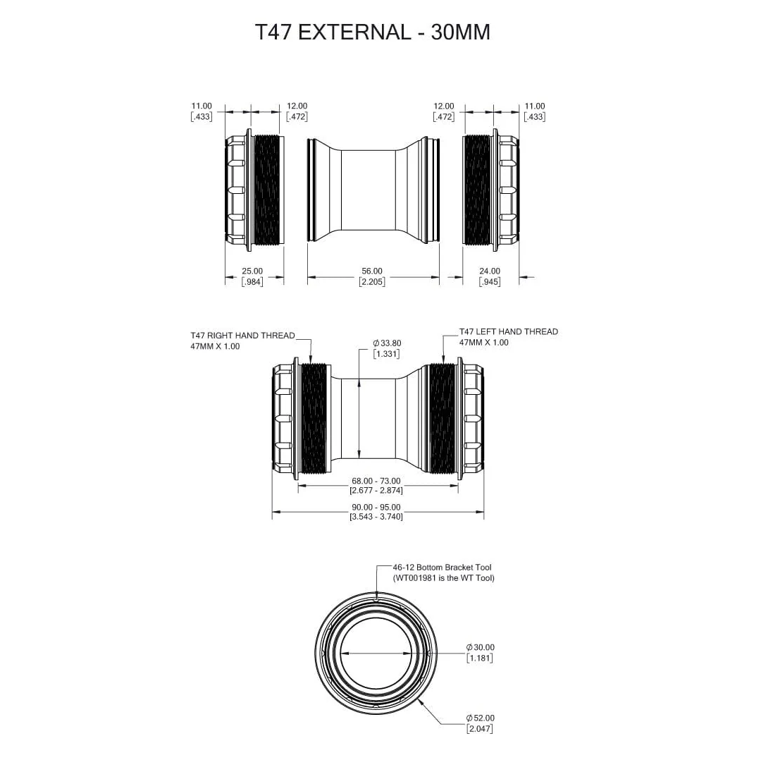 WOLFTOOTH T47 udvendigt 30 mm kranksæt i rå sølv