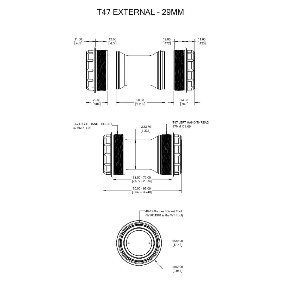 WOLFTOOTH T47 Eksternt 29mm SRAM DUB Sort kranksæt