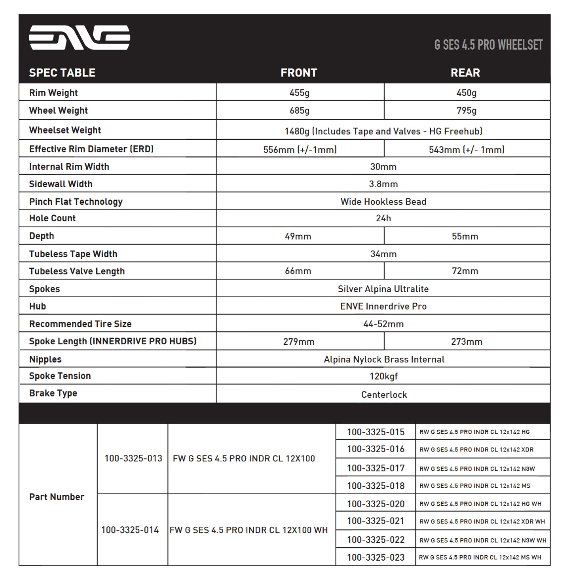 ENVE G SES 4.5 PRO Tubeless Ready baghjul (Center Lock) Hvid