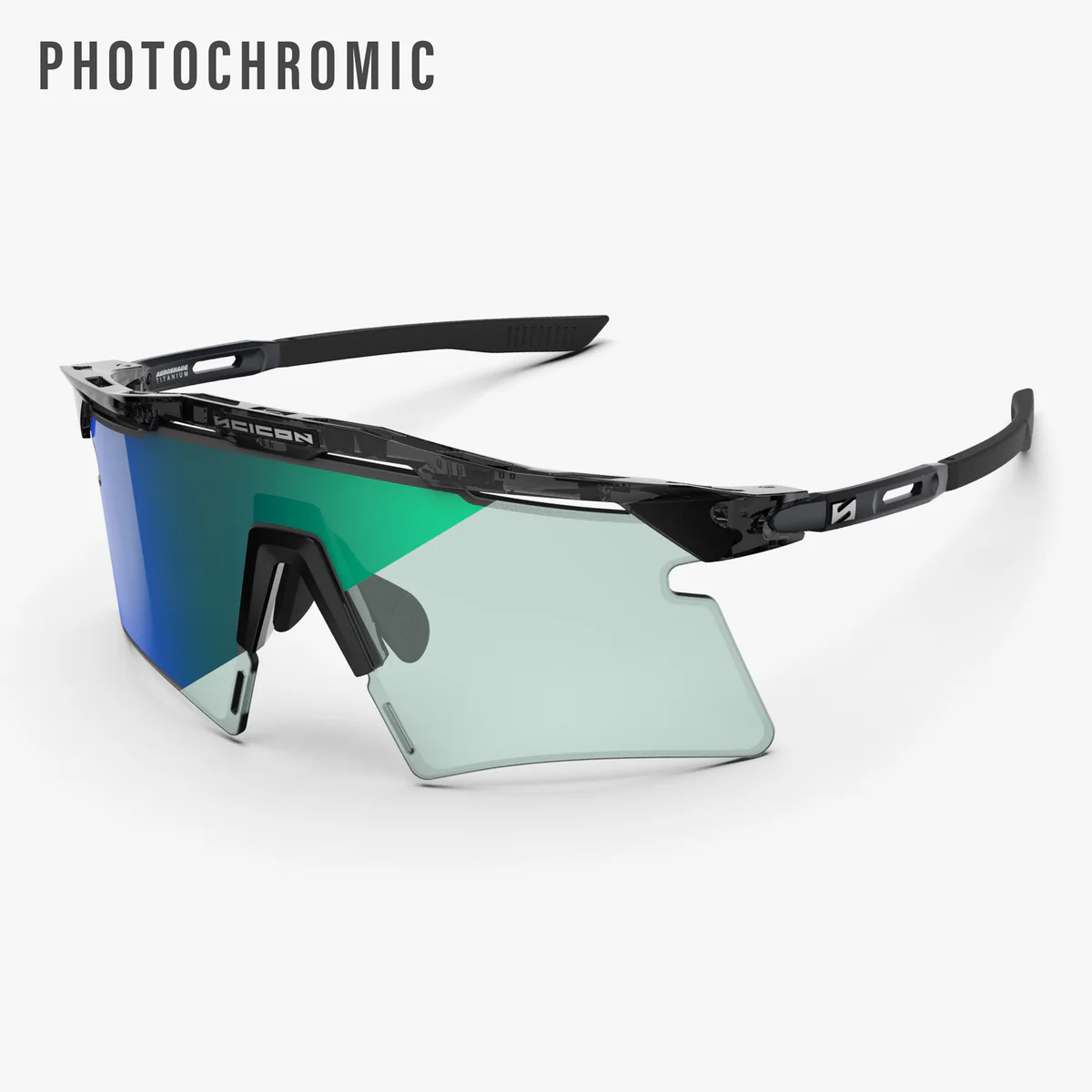 SCICON AEROSHADE 2.0 TITANIUM Glasses Black Crystal Gloss Blue Green Photochromic Lens