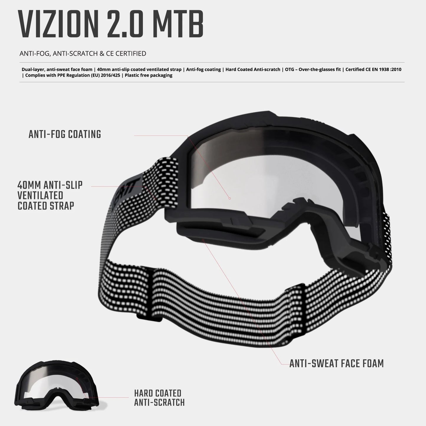 LEATT VIZION 2.0 MTB hvid CLEAR 90 VLT beskyttelsesbrille