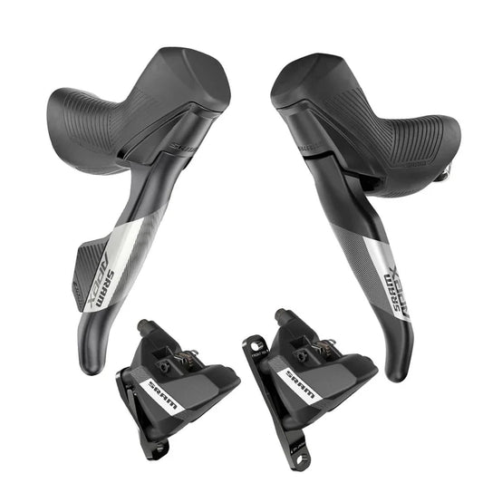 Et par SRAM APEX AXS D1 HRD 1x12 Flat Mount Discless-håndtag og -kalibre